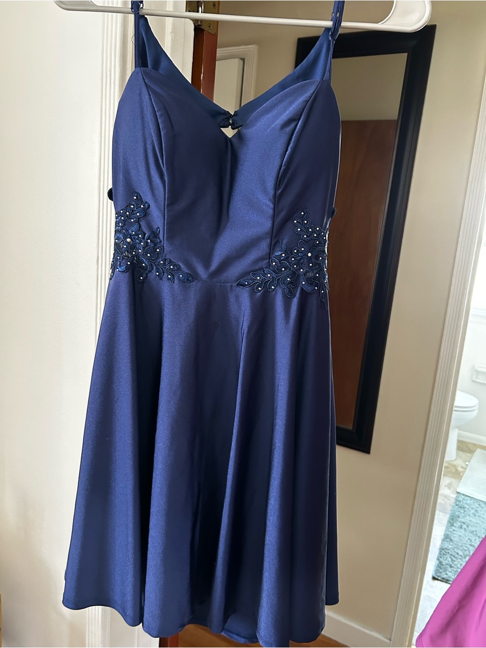 Navy Blue Beaded A-Line FormalParty Dress - Picture 1 of 5